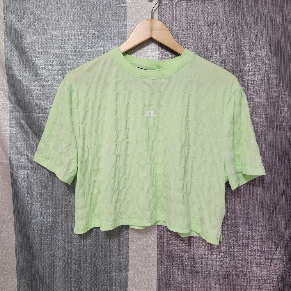 J.Lindeberg Golf Activewear Green Textured Crop Short Sleeve Shirt Seersucker S